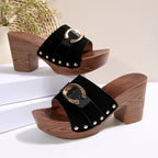 Damen Plattform-Sandaletten mit dekorativem Metallic-Detail und komfortablem Blockabsatz R&B