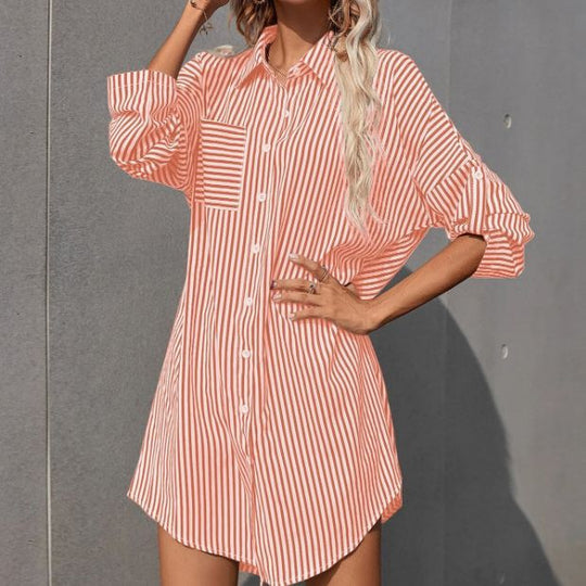 Damen Hemdblusenkleid im lässigen Stil mit Streifenmuster R&B