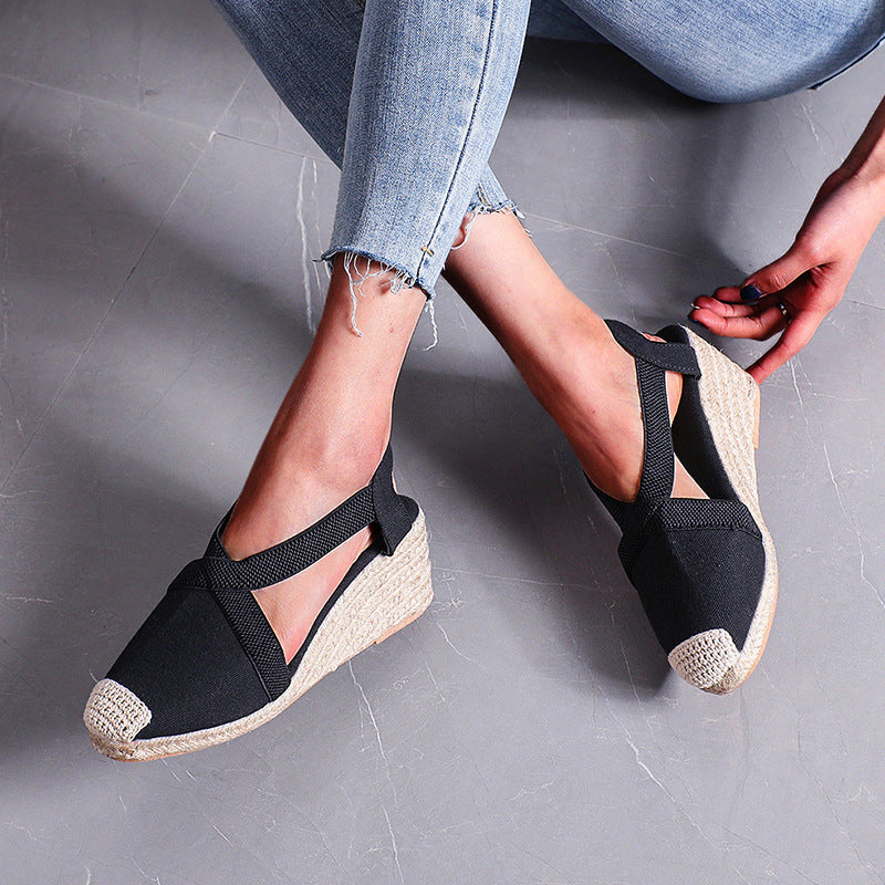 Damen Espadrilles mit elastischen Trägern und Keilabsatz R&B