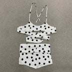 Damen sportliches Polka-Punkte Crop Top und Shorts Set R&B