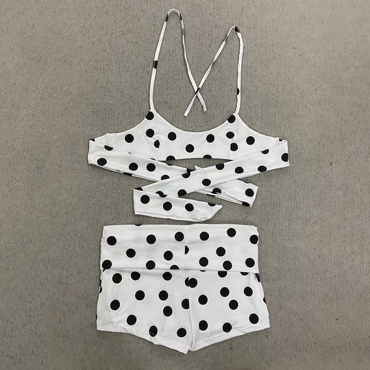 Damen sportliches Polka-Punkte Crop Top und Shorts Set R&B