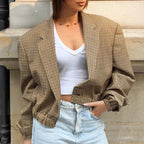 Damen Karierte Oversized-Blazerjacke im lässigen Schnitt R&B