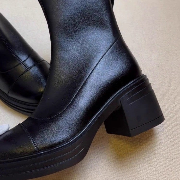 Damen elegante Stiefeletten mit modischem Reißverschluss und robustem Blockabsatz R&B