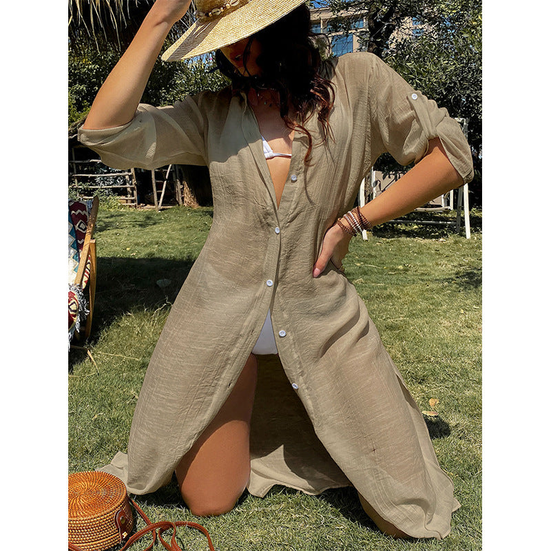 Damen lässiges Sommerkleid mit durchgehender Knopfleiste und seitlichen Taschen R&B