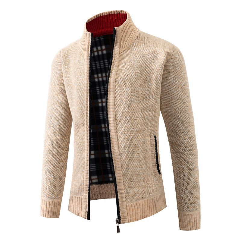 Herren Strickjacke mit modernem Stehkragen und praktischen Seitentaschen R&B