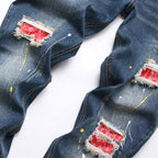 Herren kreative Ripped Jeans mit einzigartigen Farbklecksen R&B