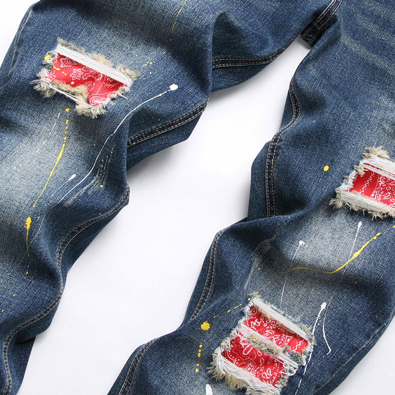 Herren kreative Ripped Jeans mit einzigartigen Farbklecksen R&B