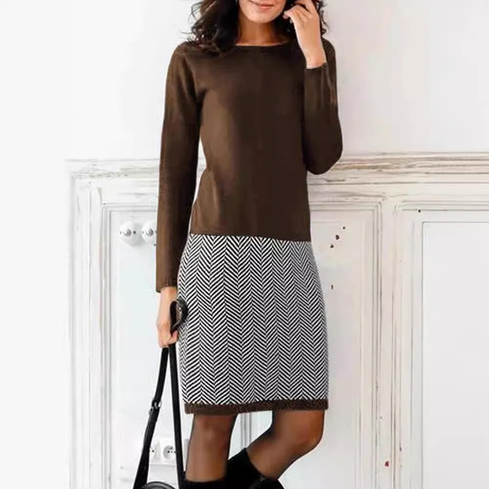 Elegantes Damen Strickkleid mit Chevron-Muster für Alltag & Büro | R&B