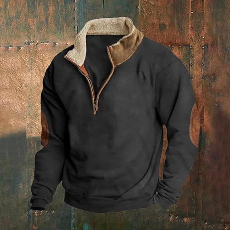 Herren Fleece-Pullover mit hohem Kragen und robusten applikationen R&B