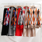 Damen modisches Strick-Loungewear-Set mit geometrischem Muster und weitem Schnitt R&B