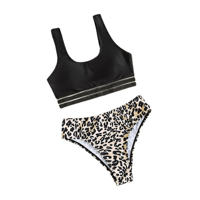 Damen Sport-Bikini-Set mit rückenfreiem Oberteil und hohem Bund R&B