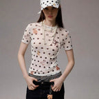 Damen Figurbetontes Polka-Dot T-Shirt mit verspieltem Tierdesign R&B