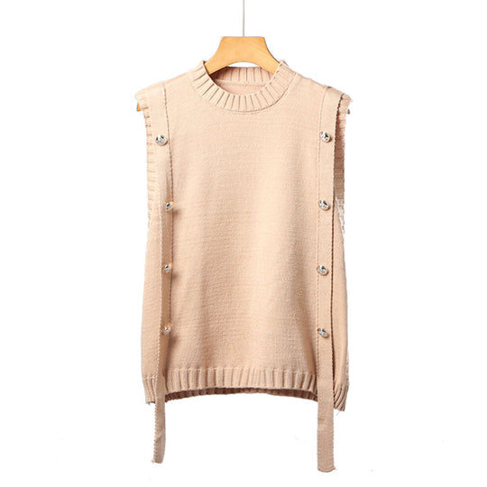 Damen Strickweste mit Knopfverschlüssen und seitlichen Bändern R&B