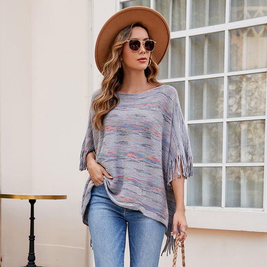 Damen kuscheliger Poncho mit fransigen Details R&B