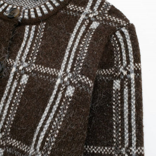 Damen Strickjacke mit modernem Karomuster und Knopfverschluss R&B