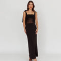 Damen elegantes Maxikleid mit transparenter Spitze und Schulterbändern R&B