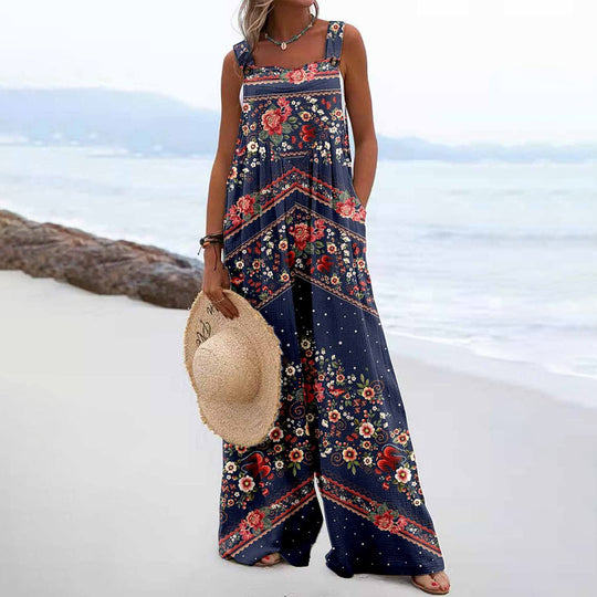 Damen Weit geschnittene Latzhose mit floralem Muster und praktischen Taschen R&B