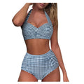 Damen Hochtaillierter Karobikini mit gerafftem Oberteil R&B