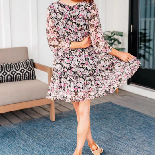 Damen Blütenmuster Freizeitkleid mit weich fließendem Stoff R&B