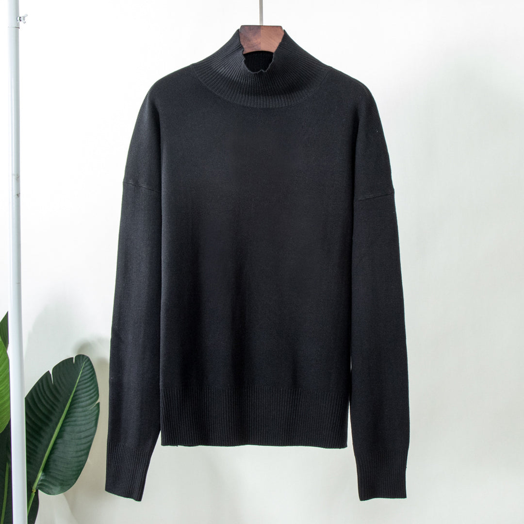 Damen eleganter Strickpullover mit hohem Kragen R&B