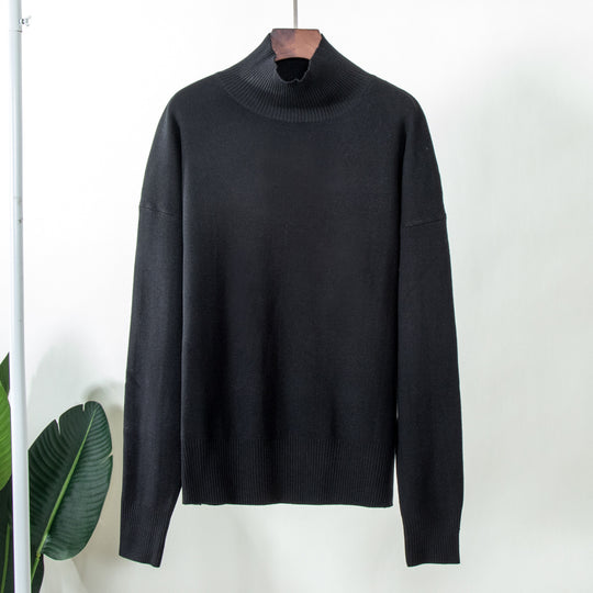 Damen eleganter Strickpullover mit hohem Kragen R&B