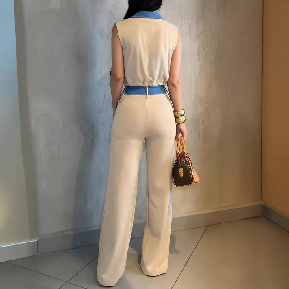 Damen Modischer Overall mit Denim-Design und Stylish-Bund R&B