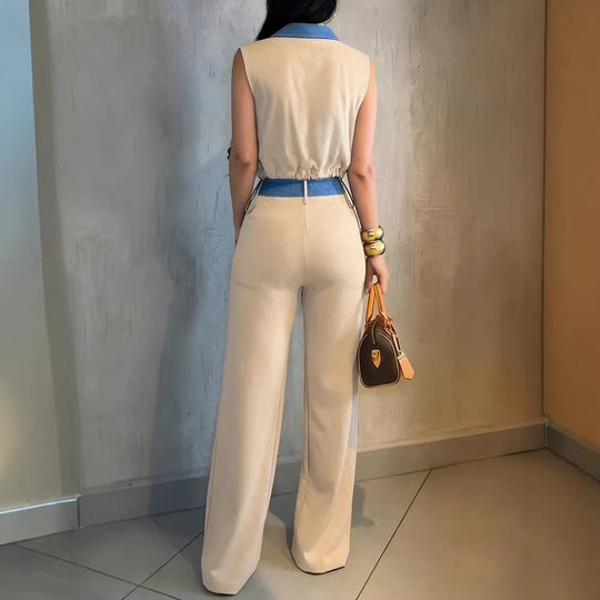 Damen Modischer Overall mit Denim-Design und Stylish-Bund R&B