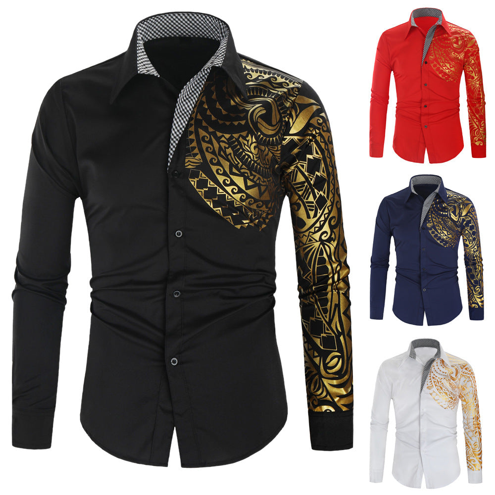 Herren Langarmhemd mit exotischem Druckdesign und Kontrastkragen R&B