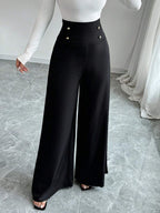 Damen Hochtaillierte Palazzo-Hose mit dekorativen Knöpfen R&B