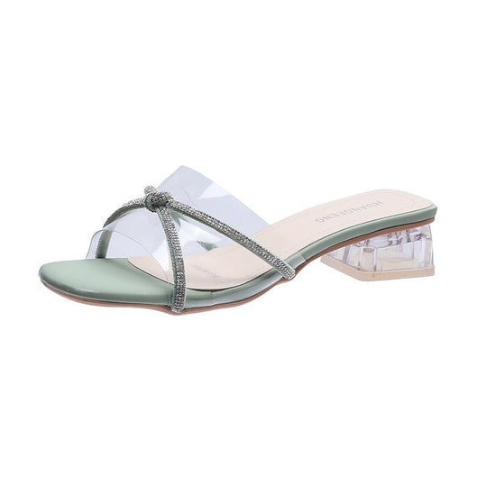 Damen elegante Sling-Sandalen mit transparenten Riemen und funkelndem Akzent R&B