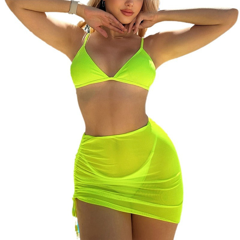 Damen Triangel-Bikini mit durchscheinendem Wickelrock R&B
