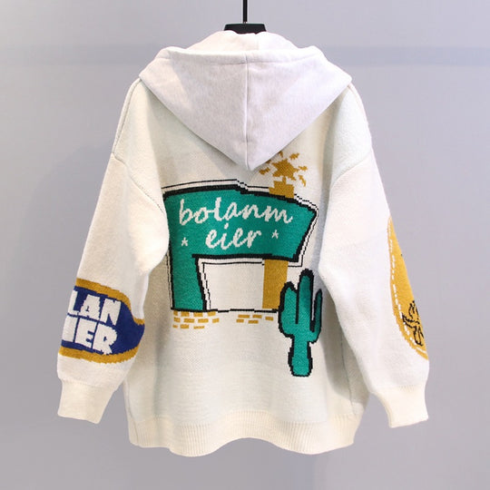 Damen lässiger Strickjacke mit Kapuze R&B