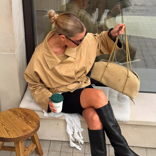 Damen lässige Oversized-Jacke mit Taillenschnürung R&B