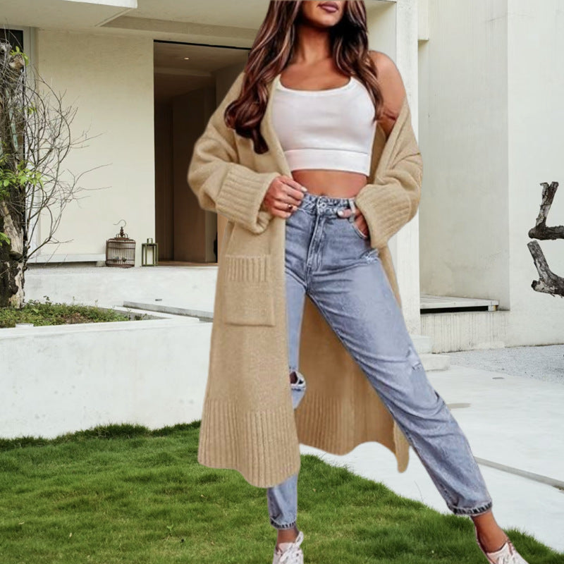 Damen Langer Strickcardigan mit tiefen Taschen und eleganter Struktur R&B