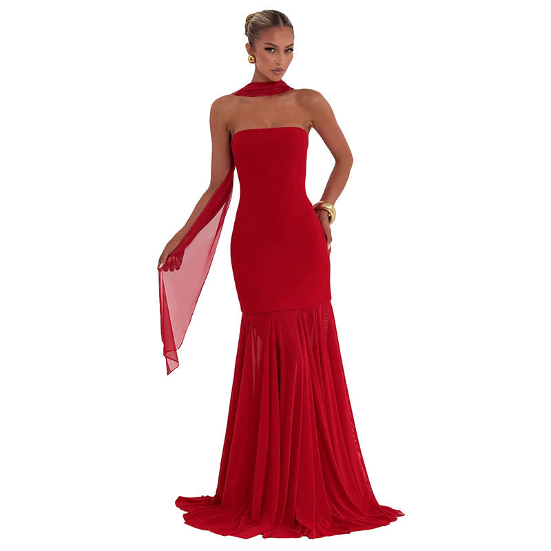 Damen Elegantes Abendkleid mit transparenten Drapierungen R&B