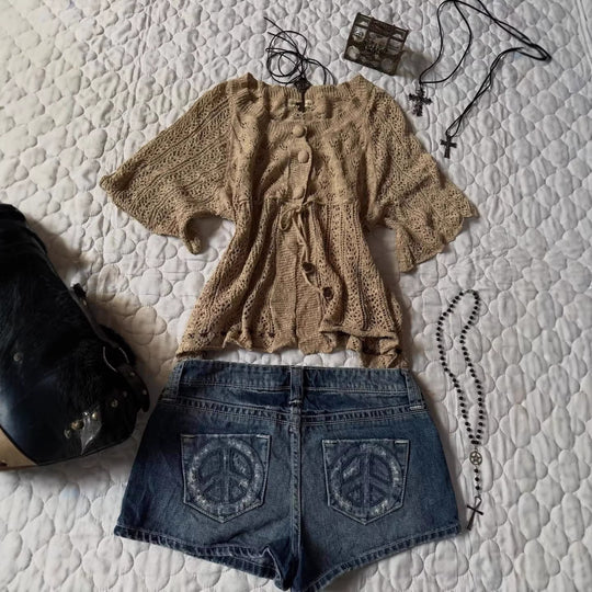 Damen Denim-Shorts mit distressed Details R&B