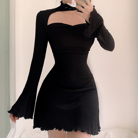 Damen Elegantes Minikleid mit längeren Ärmeln und raffiniertem Ausschnitt R&B