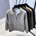 Damen Pullover mit strukturiertem Reißverschluss und klassischem Kragen R&B