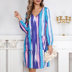 Damen Freizeitkleid mit modischem Streifenmuster und praktischen Taschen R&B
