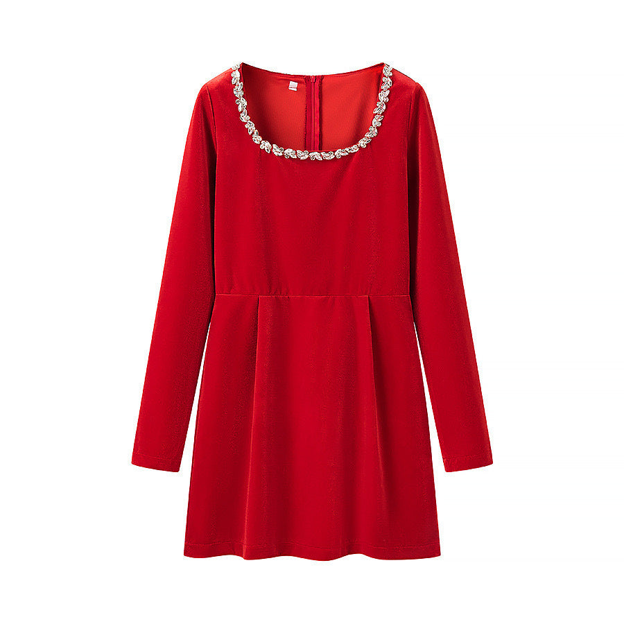 Damen elegantes Kleid mit schickem Rundhalsausschnitt und verzierter Detail R&B
