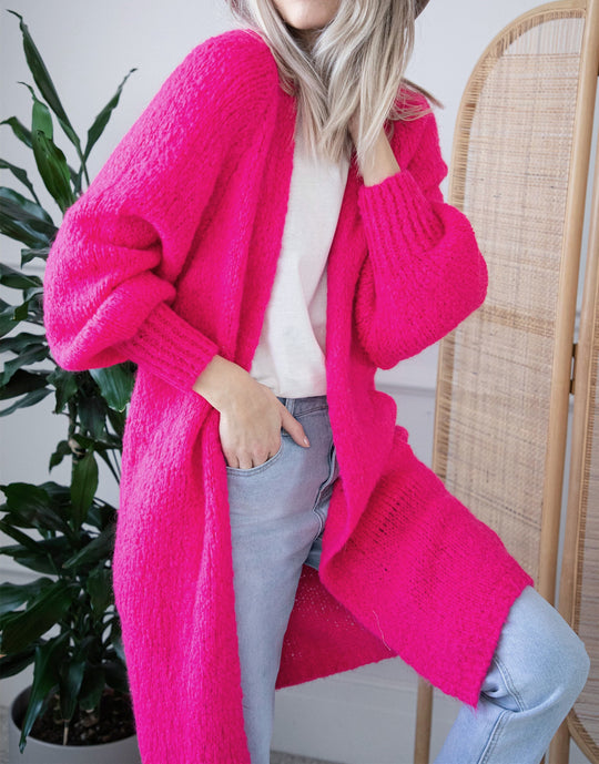 Damen Oversized Strickmantel mit lässigem V-Ausschnitt und luftiger Maschenstruktur R&B
