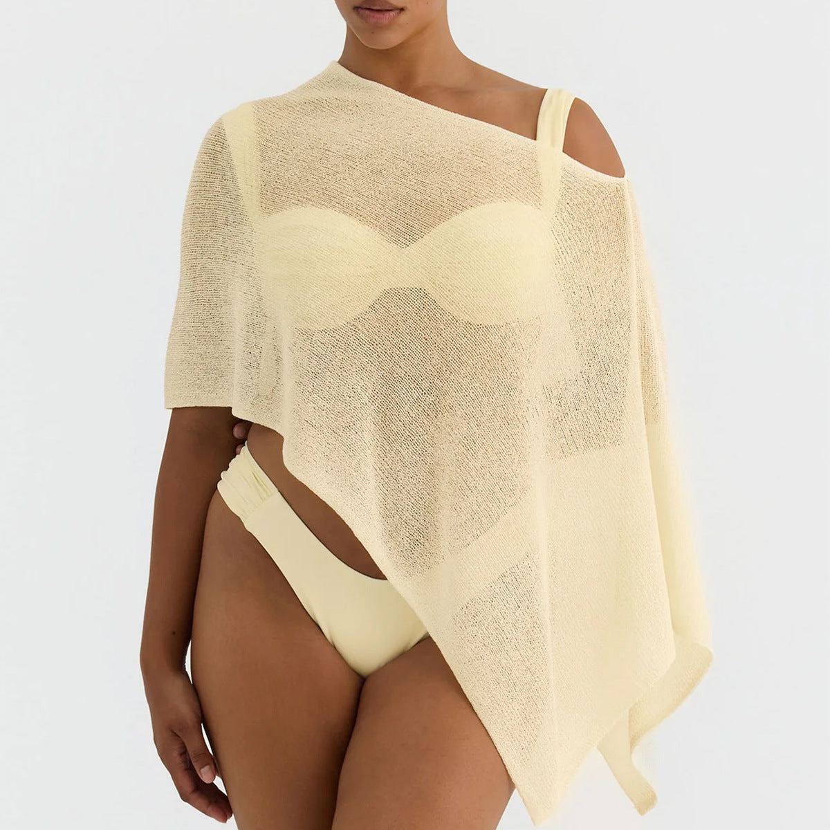 Damen transparenter Strandüberwurf mit asymmetrischem Schnitt und elegantem Design R&B