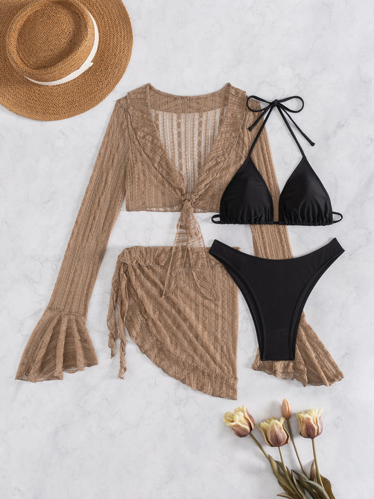 Damen Bikini-Set mit crop-top und lässigem Wickelrock R&B