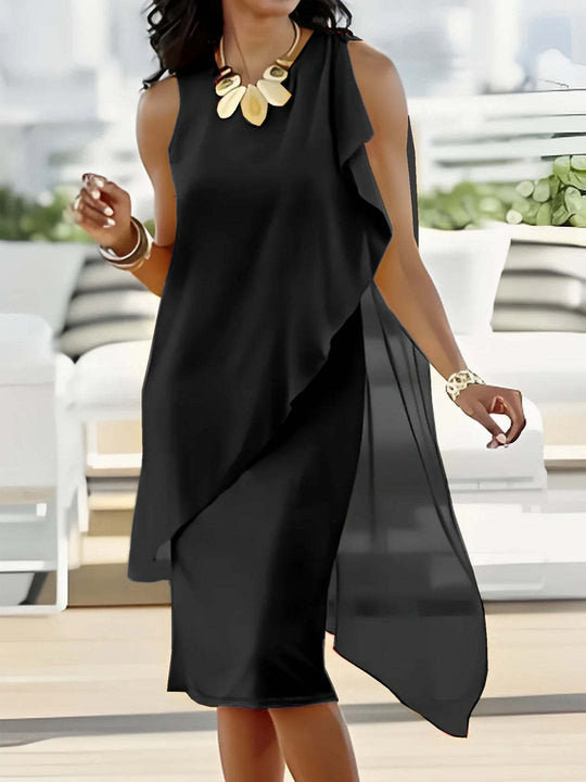 Damen asymmetrisches Chiffonkleid mit fließendem Schnitt R&B