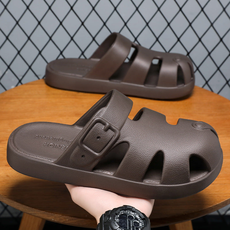 Damen nan geschlossene Sandalen-Pantolette mit ergonomischem Fußbett, verstellbarer Schnalle und rutschfester EVA-Laufsohle R&B