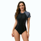 Damen Kurzarm Sportlicher Einteiler Badeanzug R&B