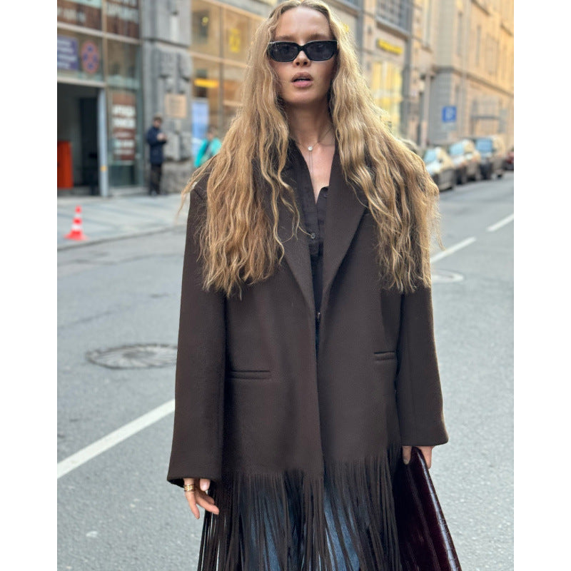 Damen Oversized Fransenjacke R&B
