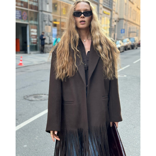 Damen Oversized Fransenjacke R&B