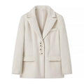 Damen elegante Blazerjacke mit weichem Fell und dekorativen Knopfdetails R&B