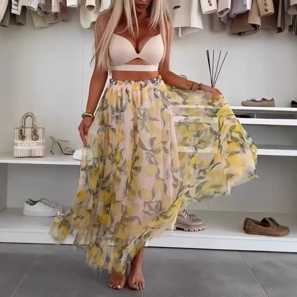 Damen Maxirock mit floralen Lagen und transparentem Design R&B
